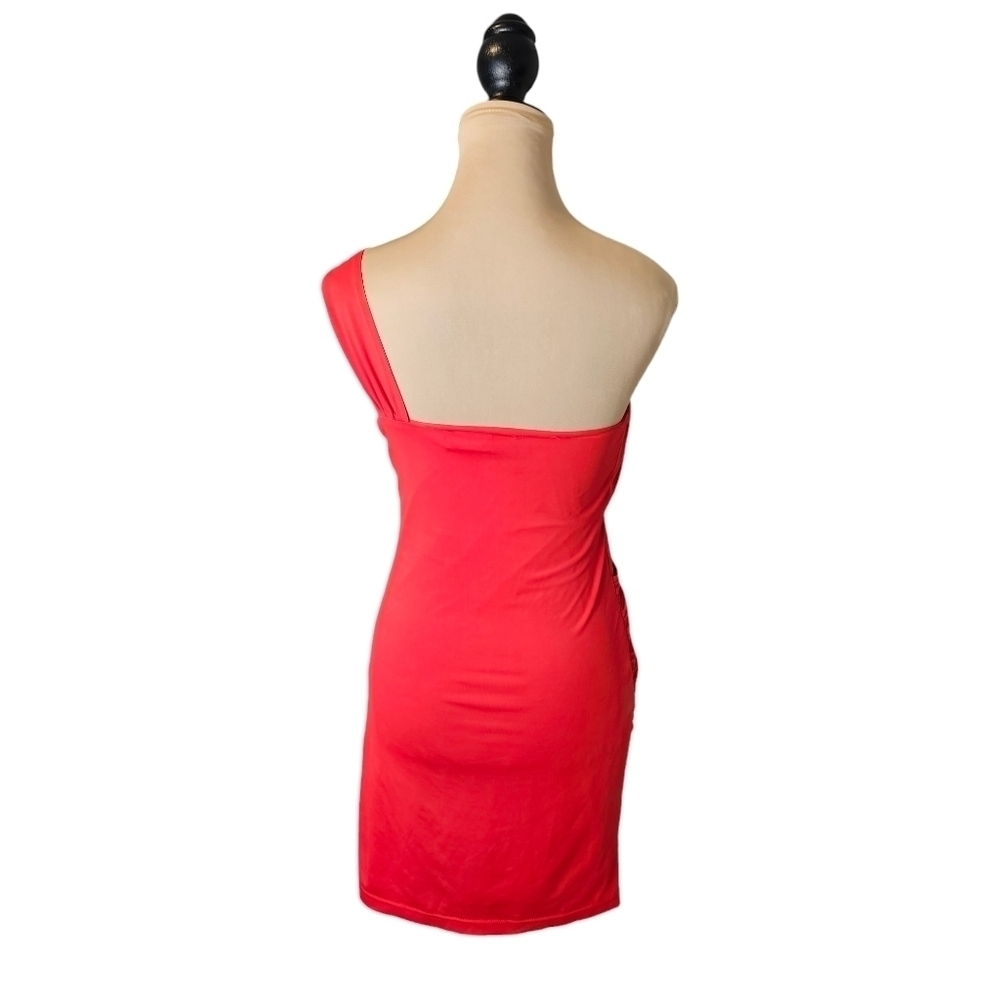 BeBe Red One Shoulder Body Hugging Mini Dress Sz S - Picture 3 of 8
